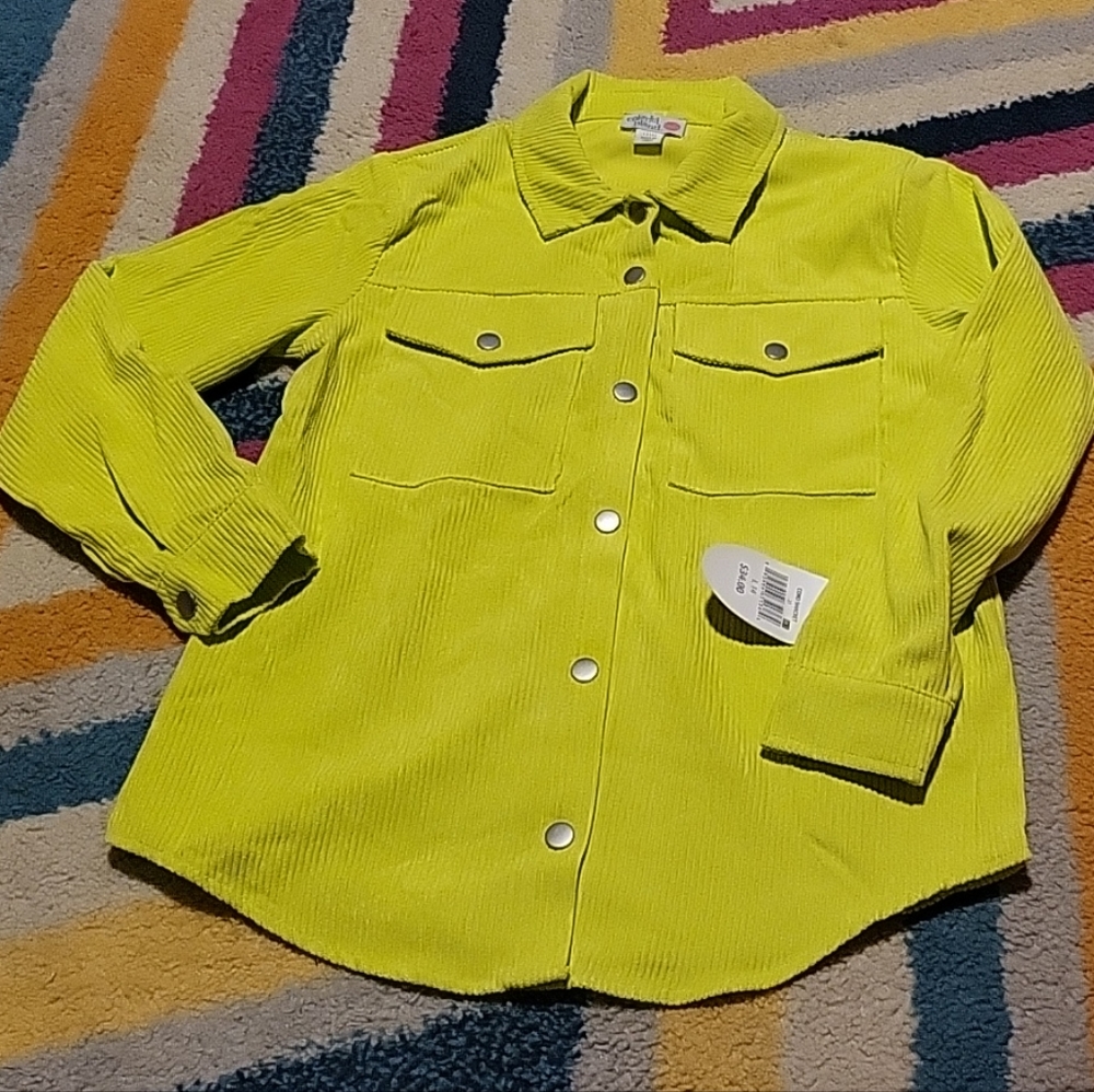 NWT Girls Large(14) Colorful Planet Corduroy Shacket Jacket Shirt Bright Green
